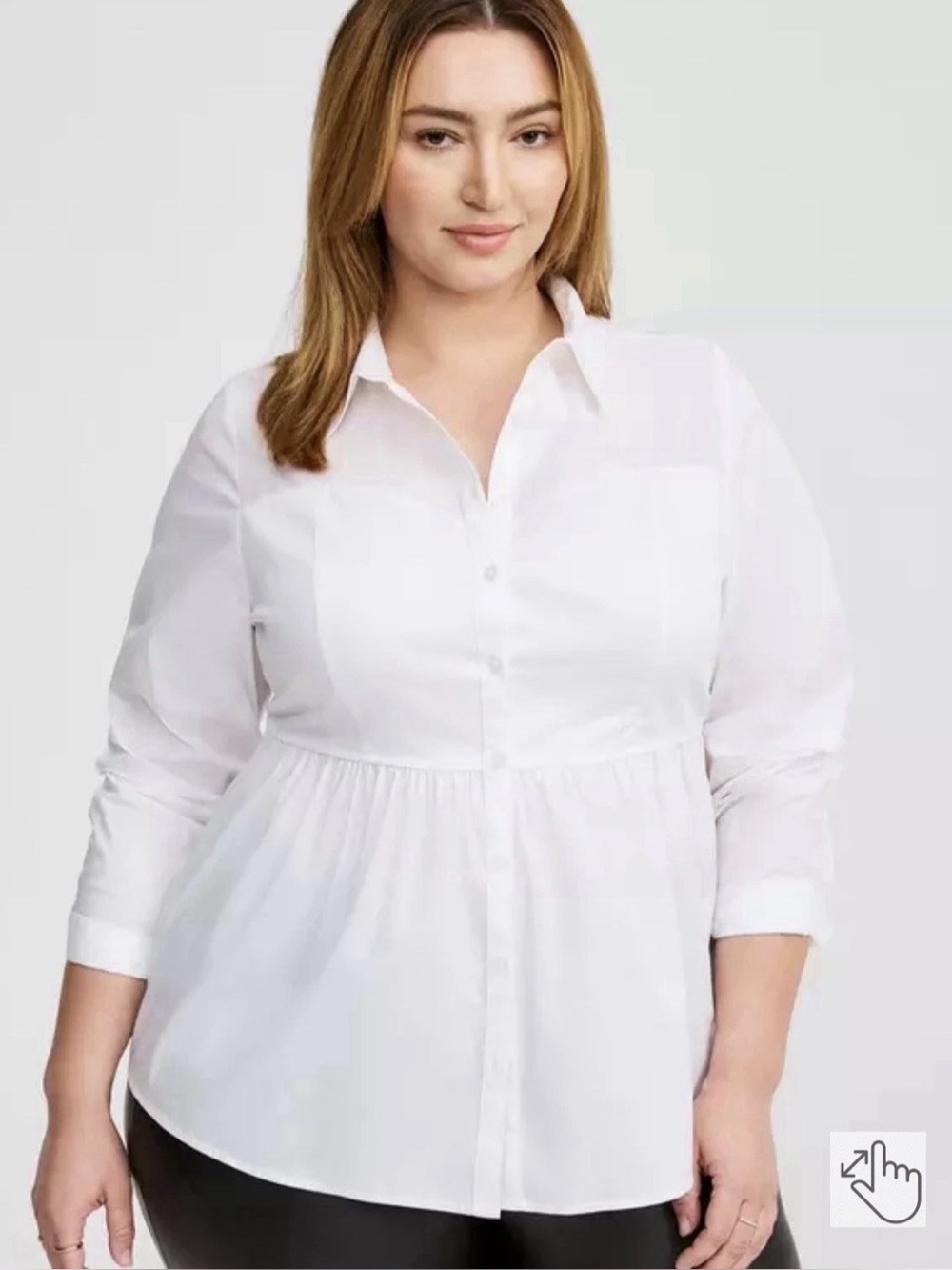 Torrid 3X Corset Smocked Back White Poplin Button Down Career Shirt EUC